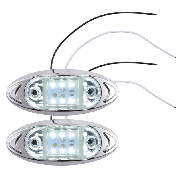 Unique Bargains 2 luces de marcador de remolque de 1,85 pulgadas con bisel cromado lámpara de luz de marcador lateral ovalada para RV camión barco blanco