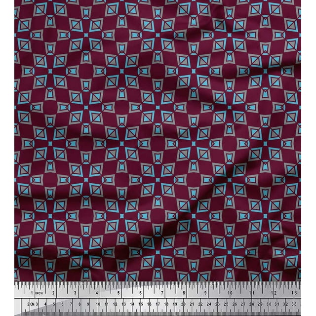 Soimoi Purple Cotton Cambric Fabric Square & Triangle Geometric Print Fabric by Yard 42 Inch Wide