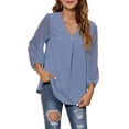 thumbnail image 2 of hirigin Women's Spring Autumn Jacquard Shirt 3/4 Sleeve V Neck Patchwork Chiffon Blouses, 2 of 6