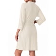 thumbnail image 4 of JWD Womens Waffle Wrap Robe V Neck Tie Waist 3/4 Sleeve Lounge Nightgown Soft Sleepwear Light Apricot XL, 4 of 6