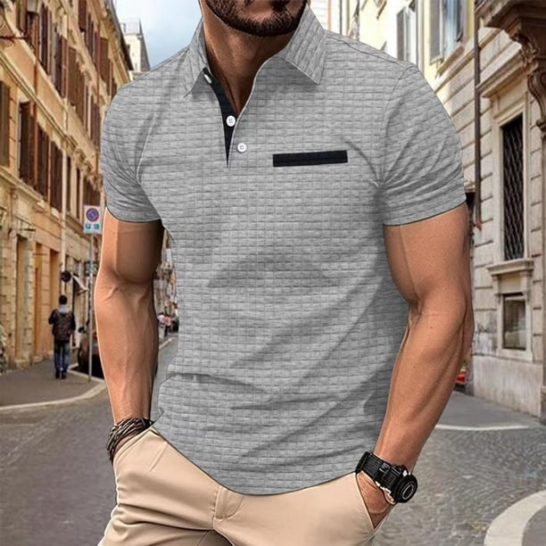 pstuiky camisetas de hombre, Suéter informal y moderno de color sólido con cuello redondo y manga corta para hombre camisetas de hombre xl
