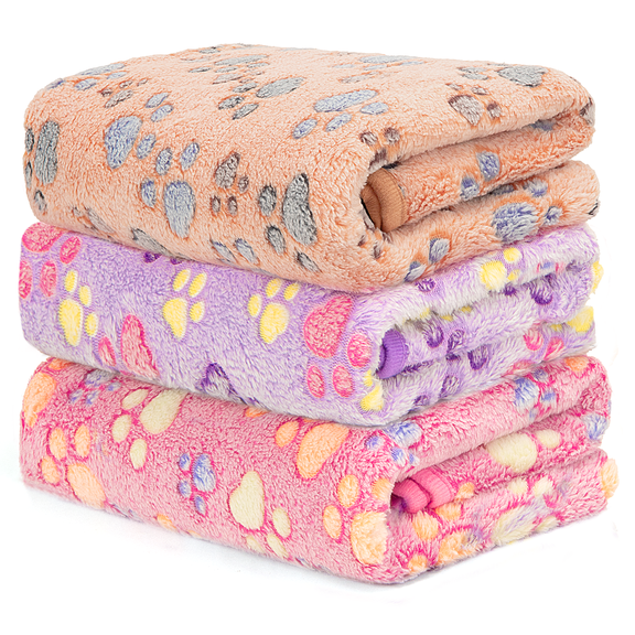 3Pcs Dog Blanket Washable, Super Soft Fluffy Premium Pet Blanket, Cute Paw Print Pet, Throw for Cat Dog Puppy, Gifts Puppy Essentials (30x40'', Pink/Brown/Purple)