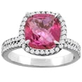 thumbnail image 1 of 14K White Gold Natural Pink Topaz Halo Ring Cushion 9x9mm Diamond Accent, size 6, 1 of 2