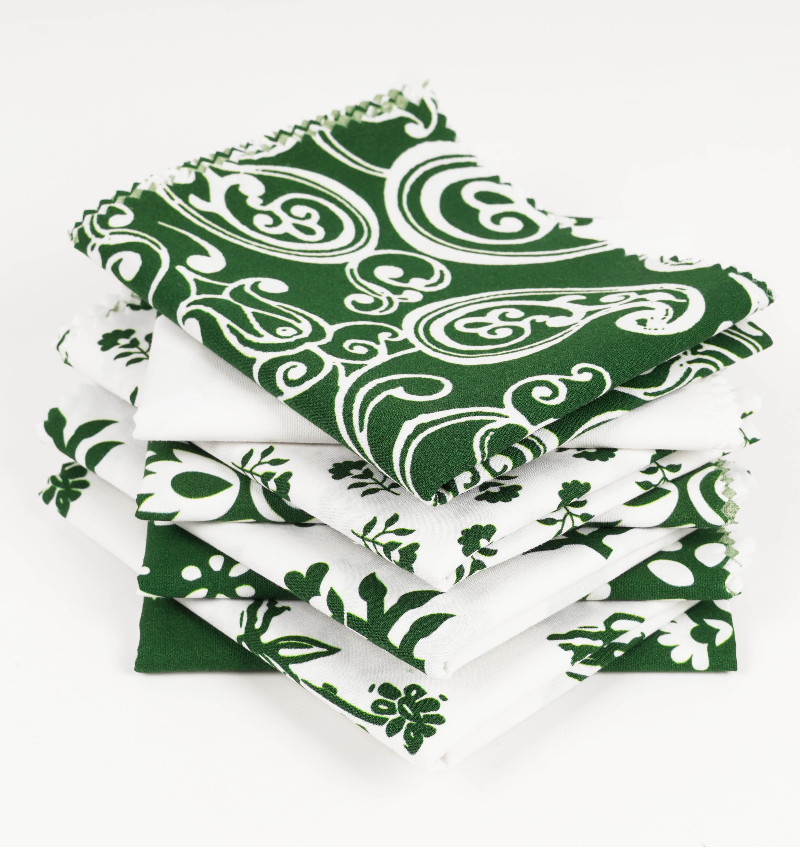Soimoi 8 Pc Fat Quarter Bundle,Asian Block PaisleyPrint 18"x 22"DIY Patchwork-100% CottonPre-Cut Quilting Fabric White & Green