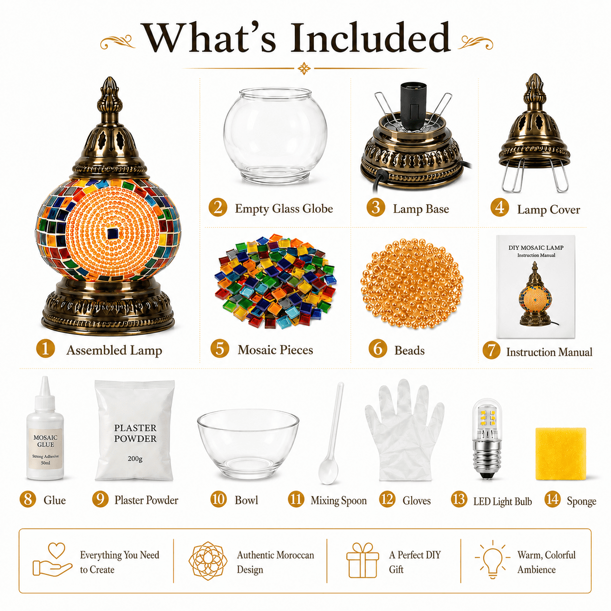 MEHOOM DIY Mosaic Lamp Kit,Yellow Turkish Crafts Kit for Adult,Moroccan Decor, Perfect Gift for Her or Him (Yellow)