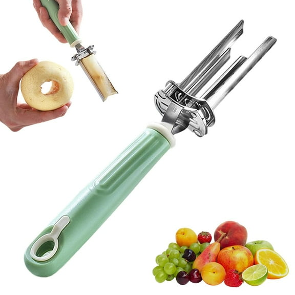 New Apple Corer, 2-in-1 Stainless Steel Pepper Seed Corer Remover, Adjustable Corer Tool for Apple, Bell Pepper, Pear, Red Dates, Quick and Easy Fruit Vegetable Deseeder for Kitchen (green) 22.5*1cm
