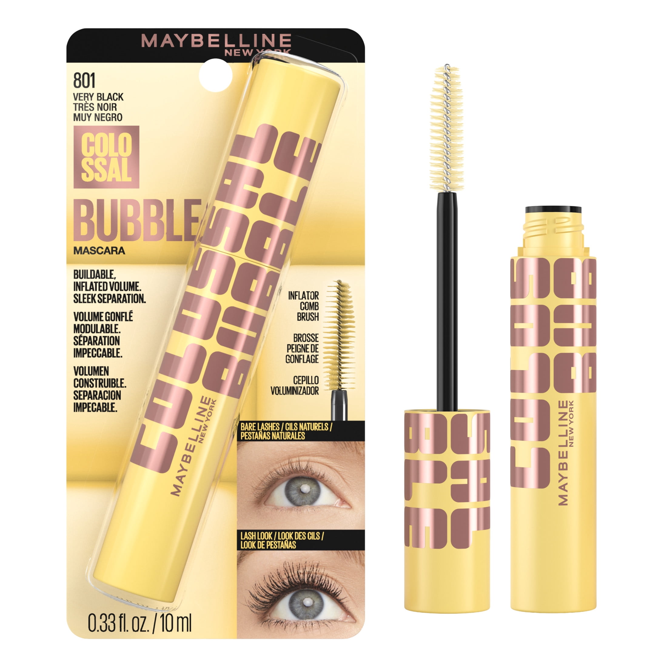 Maybelline Colossal Bubble Mascara, Very Black + Superfluff Volumizing Eyebrow Gel Mousse, Medium Brown