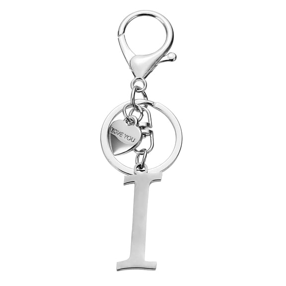 UxcellInitial Letter I Keychain, Stainless Steel Heart Alphabet Key Ring, Silver