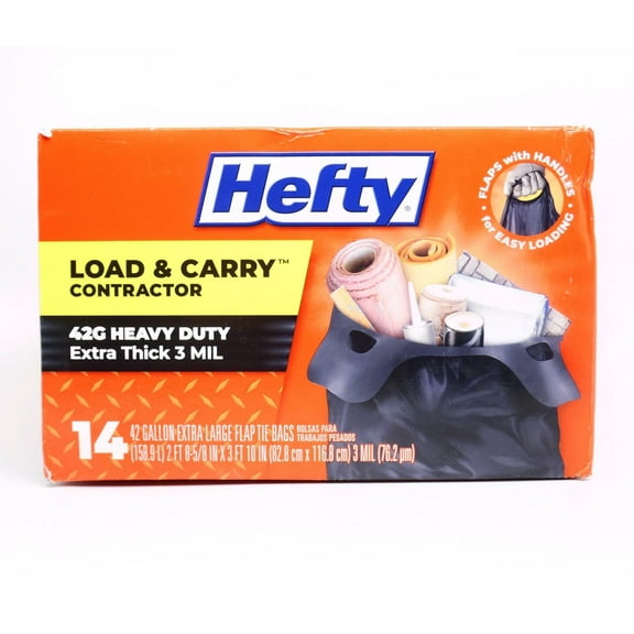 Hefty Load & Carry Heavy Duty Contractor Large Trash Bags, 42 Gallon, 14 Count