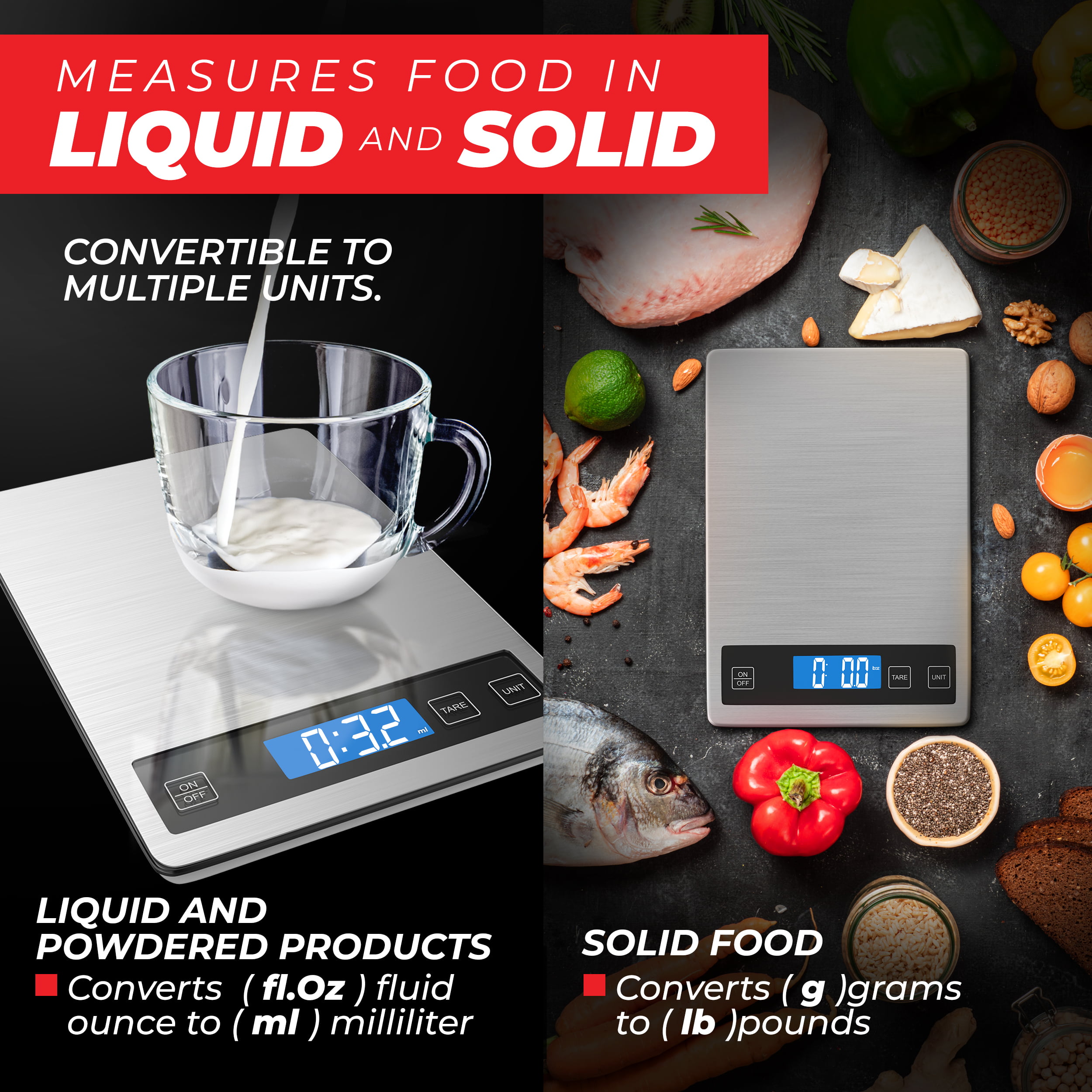 Digital Kitchen Scale, Premium Stainless Steel Food Scales Weight Grams and  Oz A