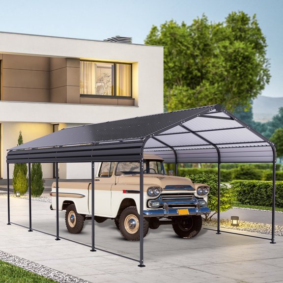 HOTEEL 12X21 FT Outdoor Carport, Galvanized Metal Heavy Duty Garage Car Storage Shelter, Metal Carport Upgraded Extra Large Garage