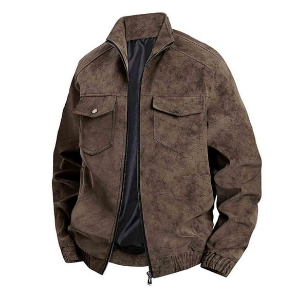 AnuYalue Mens Big and Tall Faux Leather Jacket Windproof Stand Collar Outerwear Fall Winter Warm Jackets Full Zip Long Sleeve Coat