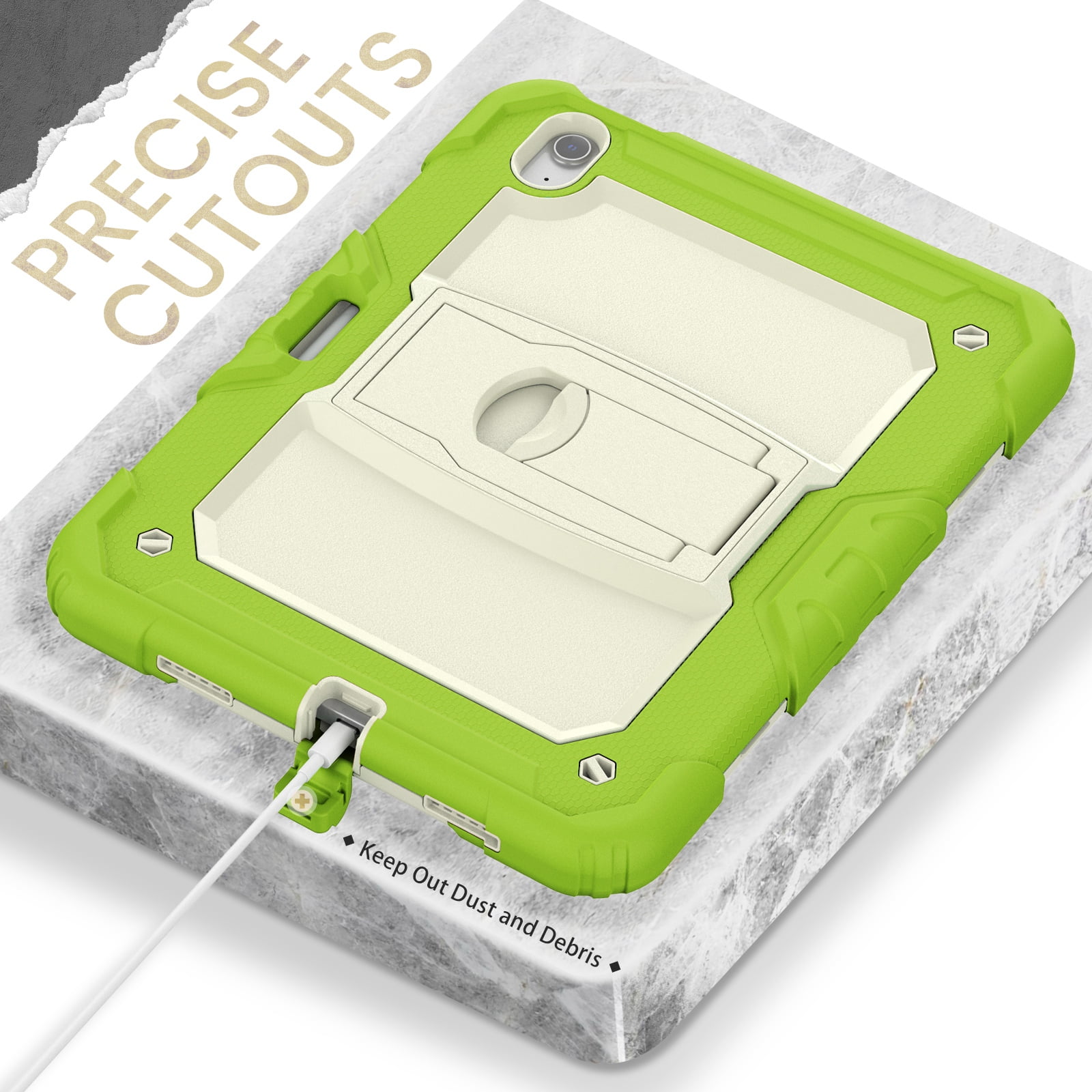 Dteck Built-in Screen Protector Case for iPad Air 11 inch 2025/2024 ,Heavy Duty Silicone Case Foldable Stand Cover Built-in Pencil Holder with Shoulder Strap for iPad Air 11-in. M3/M2,Green