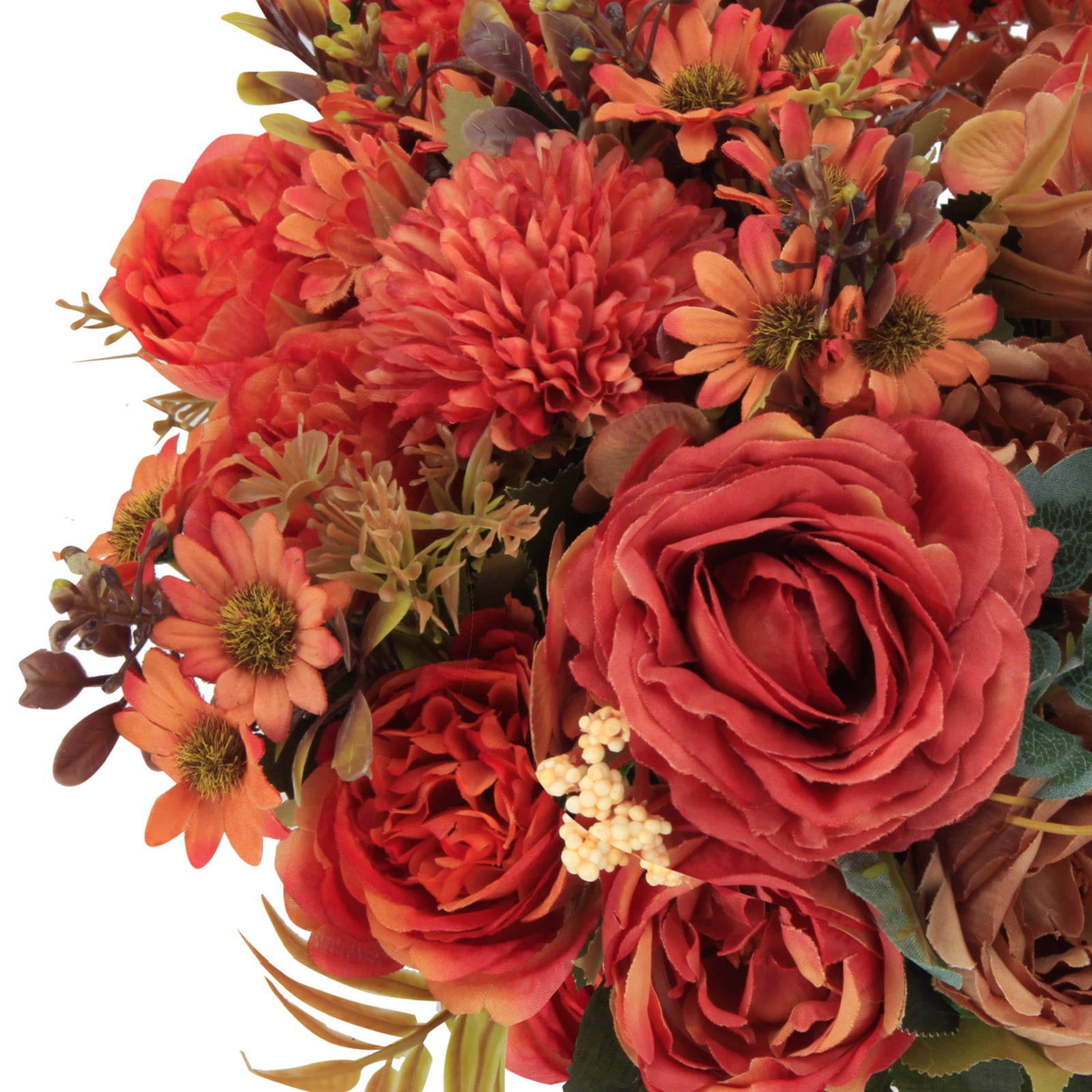 PapakeNook 5 Bunches of Artificial Flowers,Burnt Orange Silk Artificial Rose,Pompom and Small Daisy Flowers, Fall Decorations for Home,Wedding,Garden,Party,Table Bouquet Centerpiece
