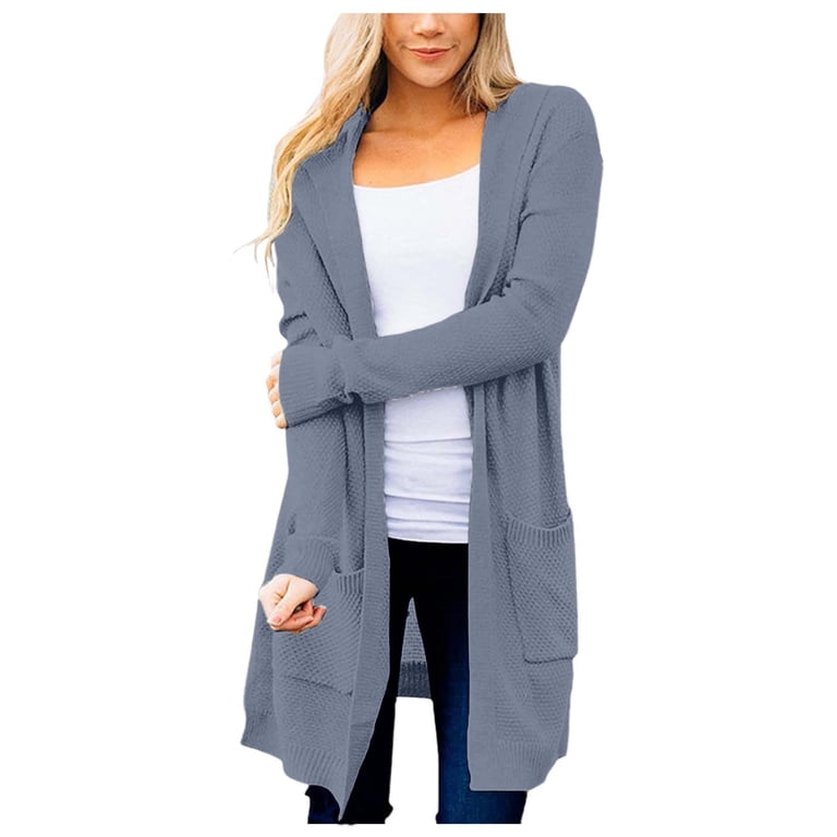 Women's Lightweight Open Front Cardigan - Long Sleeve Knit Sweater With Pockets