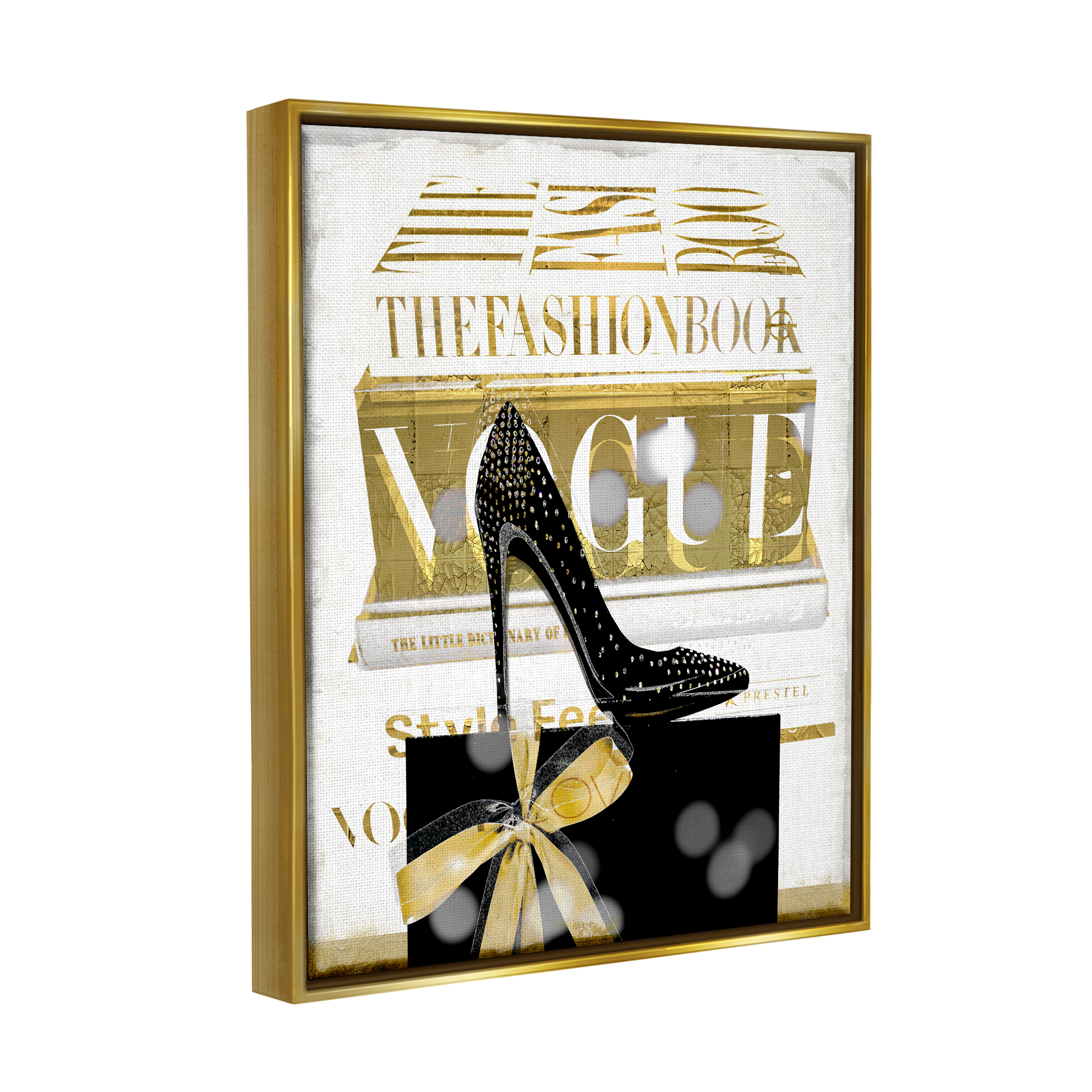 Stupell Fashion Books Stacked Glam Heels Beauty & Fashion Painting Gold Floater Framed Art Print Wall Art