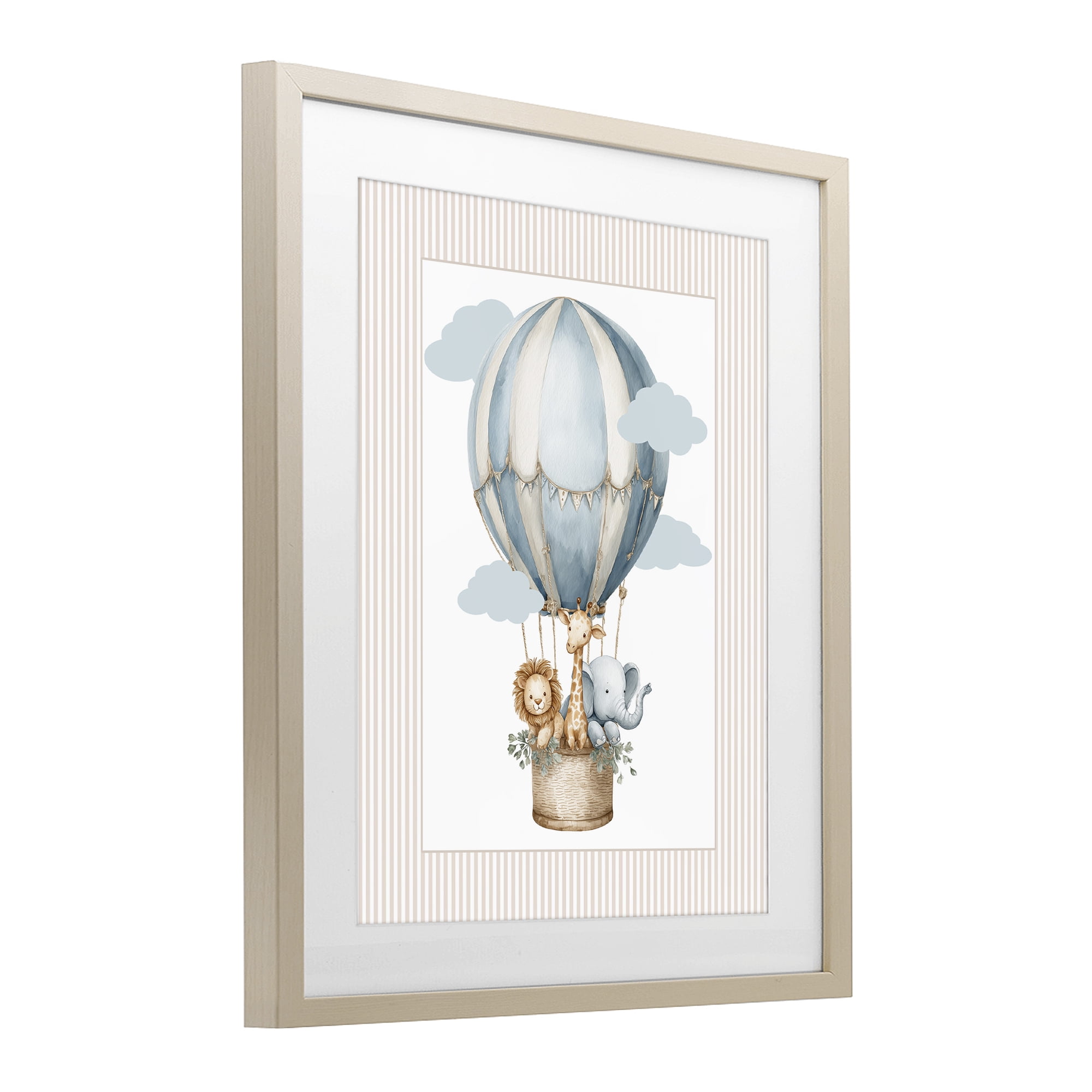 Stupell Industries Hot Air Balloon Animals Birch Framed Print Under Glass, design by Christine Simpson Art