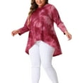 thumbnail image 2 of Unique Bargains Women' Plus Tie Dye High Low Tunic Tops Tee Shirts 3X Burgundy, 2 of 6