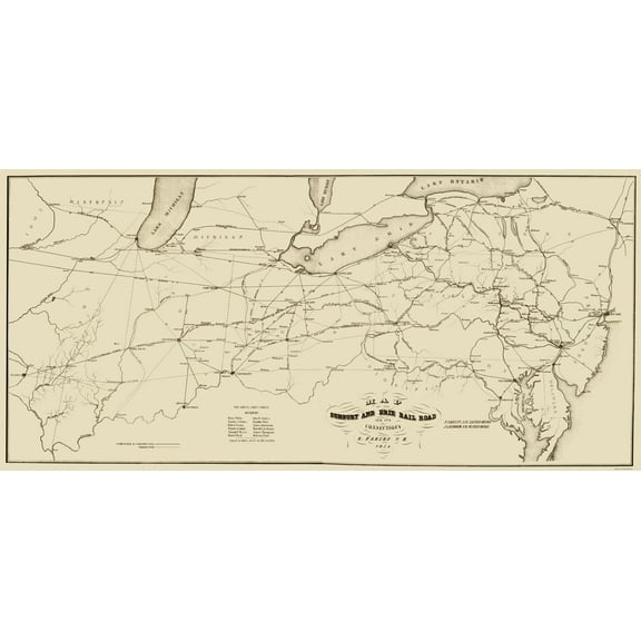 Railroad Map - Sunbury and Erie Railroad - McLaughlin 1854 - 23 x 48.82 - Vintage Wall Art
