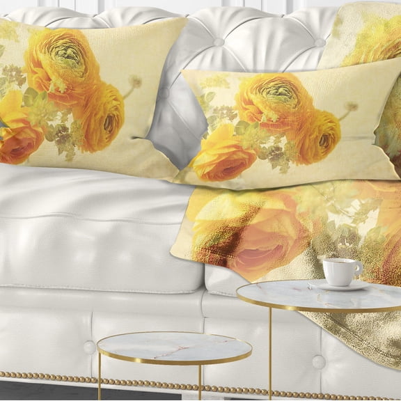 Designart Bunch of Yellow Ranunculus Flowers - Floral Throw Pillow - 12x20