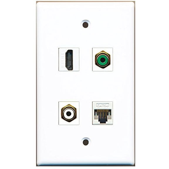 RiteAV - 1 Port HDMI 1 Port RCA White 1 Port RCA Green 1 Port Cat5e Ethernet White Wall Plate
