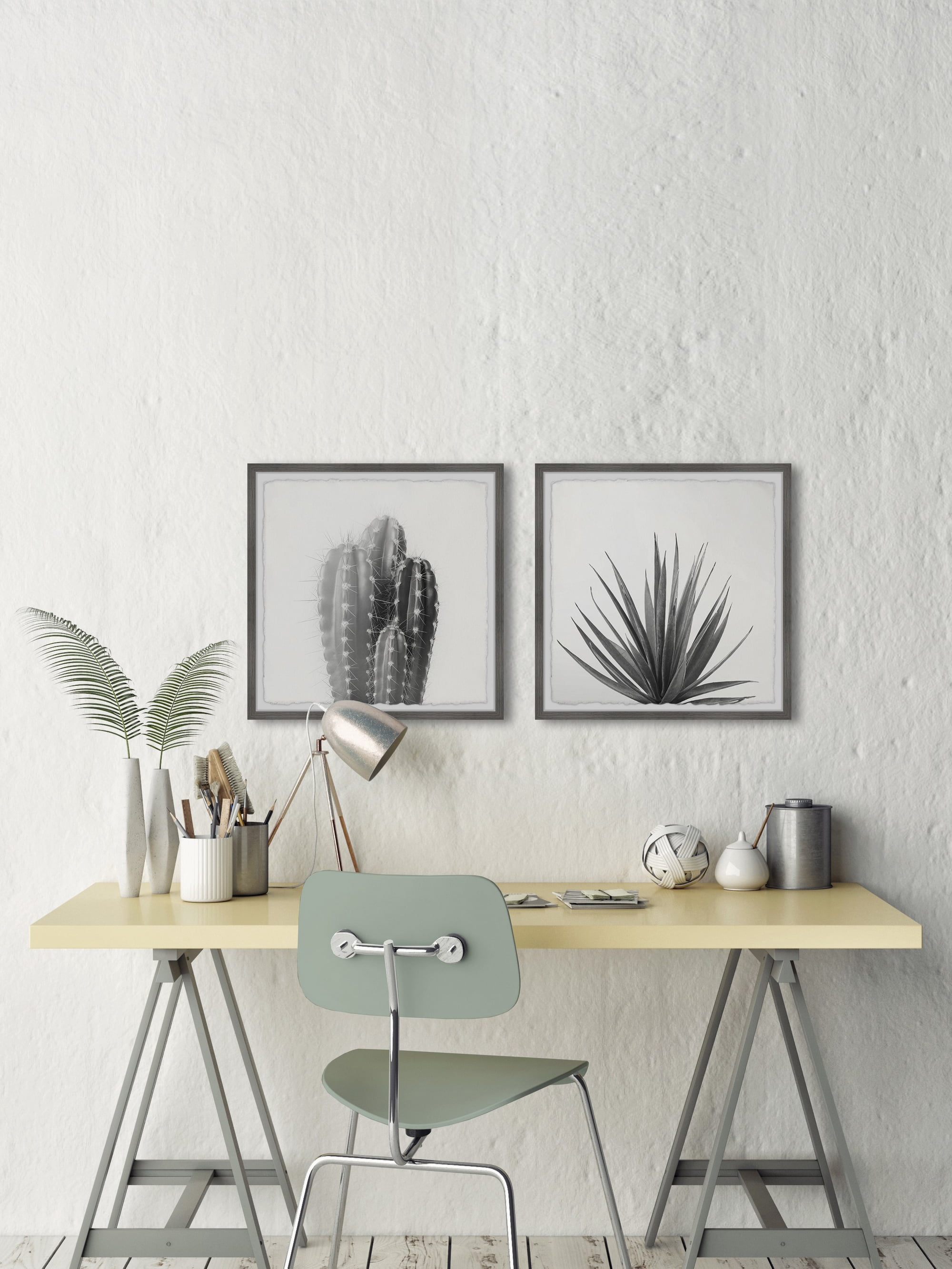 Marmont Hill Black and White Cacti Diptych, 12" x 24"