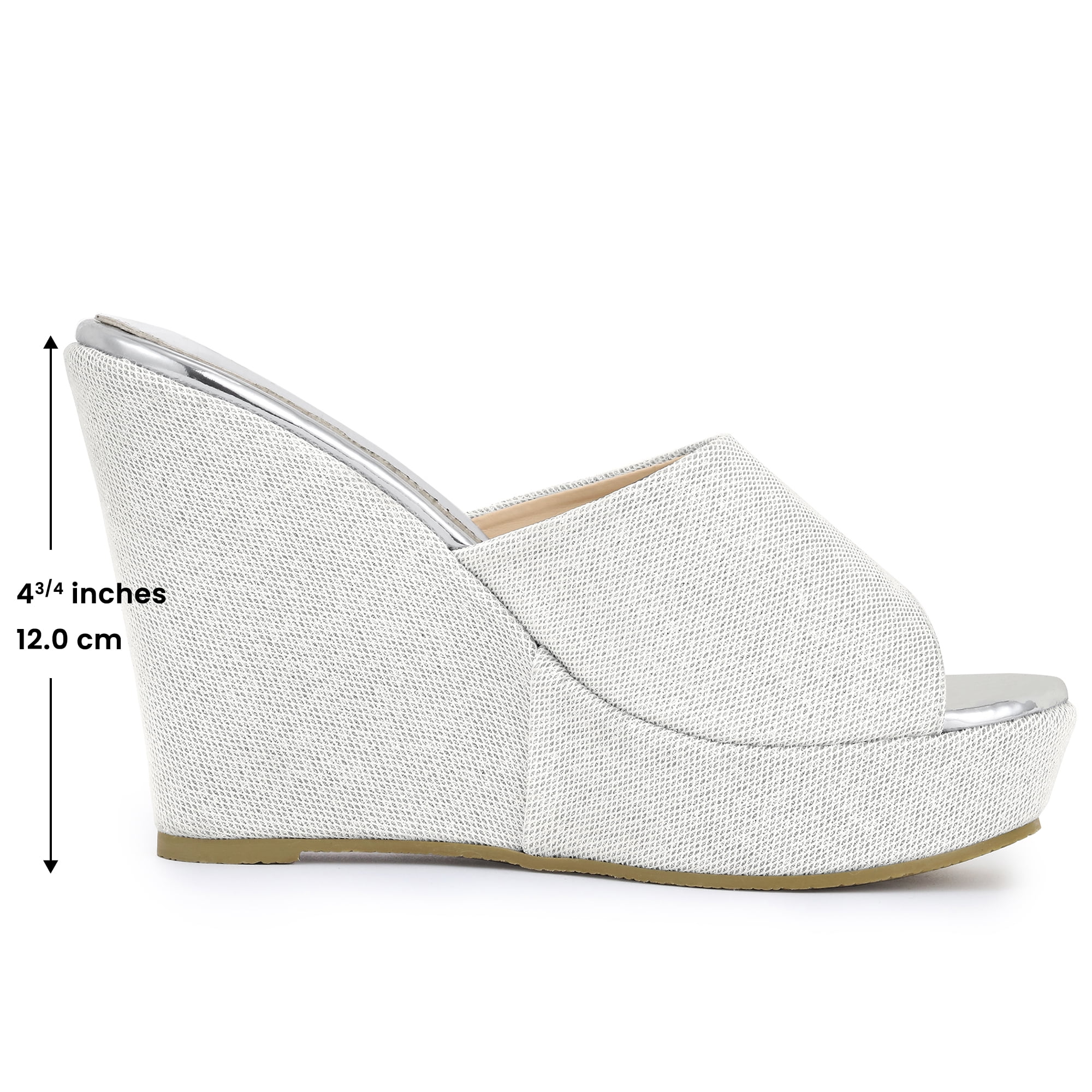 DARING DIVA Women's Glitter Platform Slip-on Wedge Heels Sandals White Silver 7