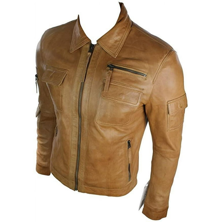 Infinity Men's Urban Vintage Leather Jacket Tan Brown