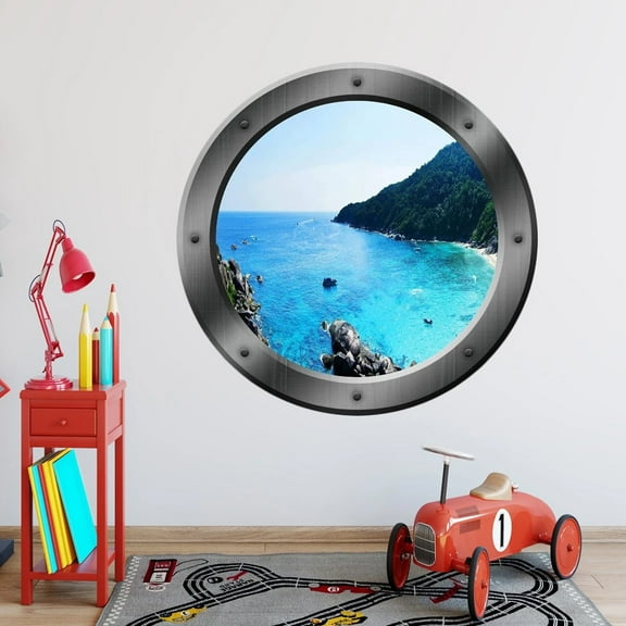 VWAQ Ocean Porthole Wall Decal Nature Sea View Window Sticker Peel and Stick Mural PO7