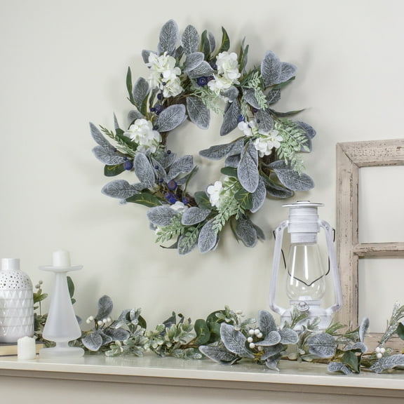Northlight Iced Hydrangeas, Blueberries, and Foliage Artificial Christmas Wreath - 26 Inch, Unlit