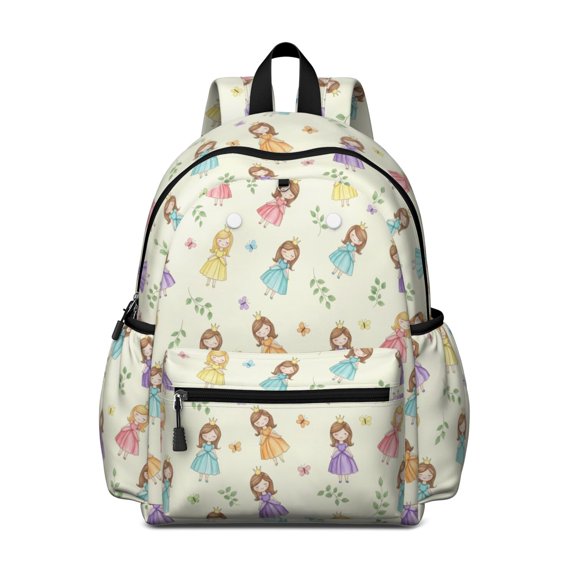 Princess and Heart Beige Pattern Cute School Backpack with Padded Back and Adjustable Shoulder Straps 13.4"x11"x4.7"