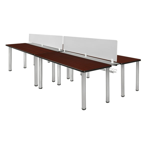 Kee 60" x 24" Double Benching System with Privacy Divider- Mahogany/ Chrome