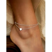 ChainsProMax Stainless Steel Ankle Bracelets for Women Layered Heart Charm Anklets Foot Chain Summer Boho Beach Gift