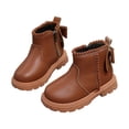 thumbnail image 2 of Huanglei Toddler Girls Leather Ankle Boots Back Bow Pom Side Zip Fall Boots(Brown), 2 of 5