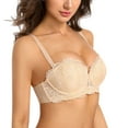 thumbnail image 2 of YANDW Strapless Push Up Bra Lace Underwire Thick Padded Multiway Bra for Women, Beige 38B, 2 of 7