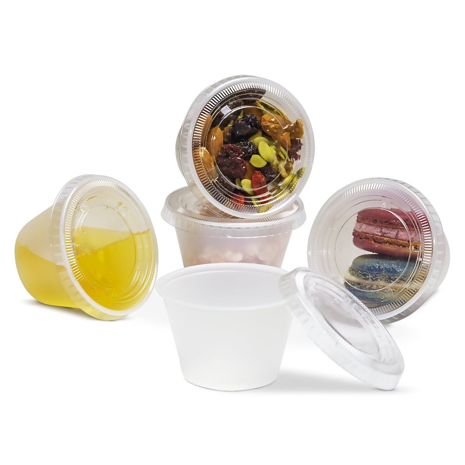For Party Dinners & Recyclable Vodka Rum Jelly Shot & Dessert Cups with Lids 4oz Disposable Sauce and Chutney Containers with Leak Proof Lids We Can Source It Ltd 100 Pack 