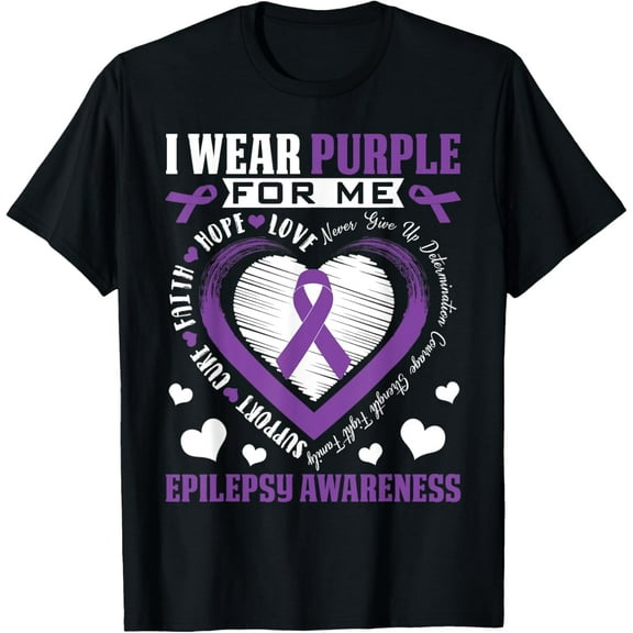 I Wear Purple For Me Epilepsy Awareness Month Heart Warrior T-Shirt Casual Short Sleeve Shirt