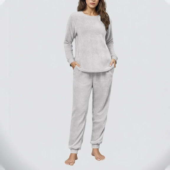 Fznquz Womens Pajamas Fuzzy Fleece Pjs Soft Tops and Pants 2 Piece Women's Loungewear Sets