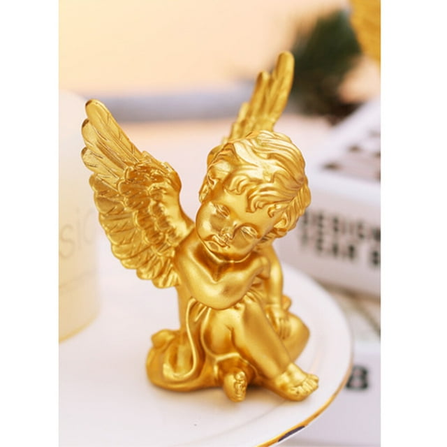 justharion 2pcs Cupid Angel Statue Tabletop Cherub Home Decor Garden Ornament Golden
