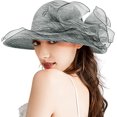 thumbnail image 2 of Dalrosia Big Brim Hat Organza Hats Summer Beach Cap Tea Party Wedding Fascinator Church Hats, 2 of 5