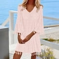 thumbnail image 2 of Ruimatai Women's Casual V-Neck 3/4 Sleeve Solid Tassel Dress Fashion Flowy Summer Party Dress Machine Wash Polyester Stretchy Sizes S-XXL, 2 of 6