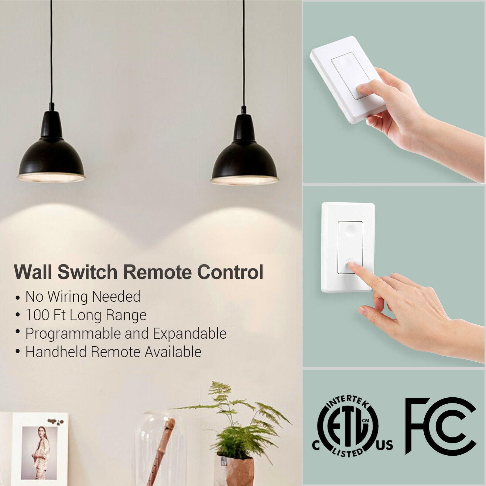 DEWENWILS Wireless Remote Control Outlet, 2 Independent Control Sockets  Electrical Remote Light Switch, No Interference Remote Outlet Switch, No  Wiring, 15A/1875W, 100 FT Range, FCC Listed 