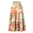 thumbnail image 5 of Women’s High Waist Floral Print Midi Skirt with Elastic Waistband and Pockets Casual A Line Flowy Tiered Skirt for Summer Spring White 2XL, 5 of 5