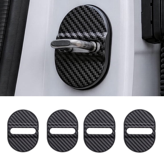 4PCS Car Door Lock Protector Cover, Carbon Fiber Style Door Latch Guard Anti-Rust Waterproof Protective Cover Trim for Vehicle Door Buckle, Easy Install No Damage Car Accessories, Black