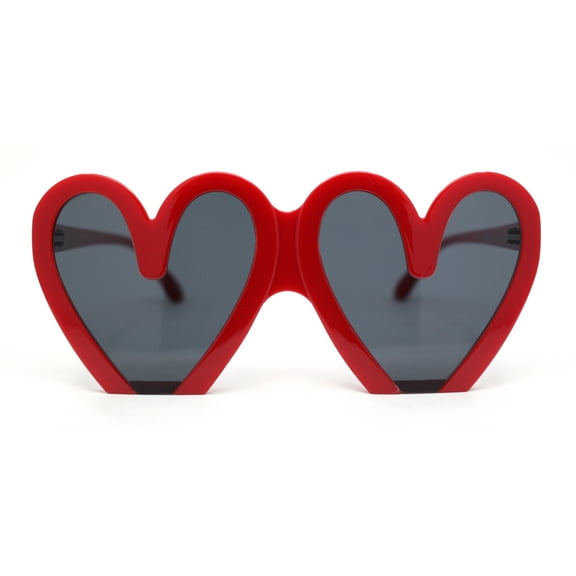 Womens Retro Cropped Heart Plastic Valentines Sunglasses Red - Black