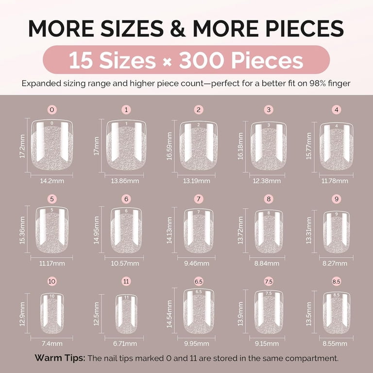 MelodySusie Short Square Nail Tips, 300Pc Clear Acrylic photo 7
