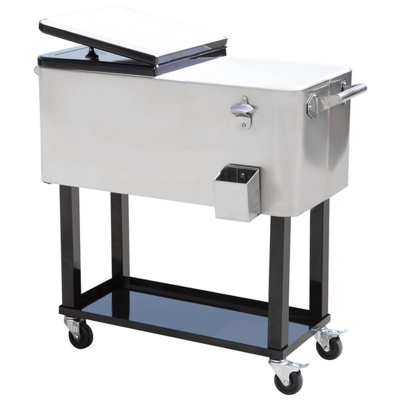 Dranite 80 Quart Rolling Cooler with Wheels, Stainless Steel Portable Ice Chest