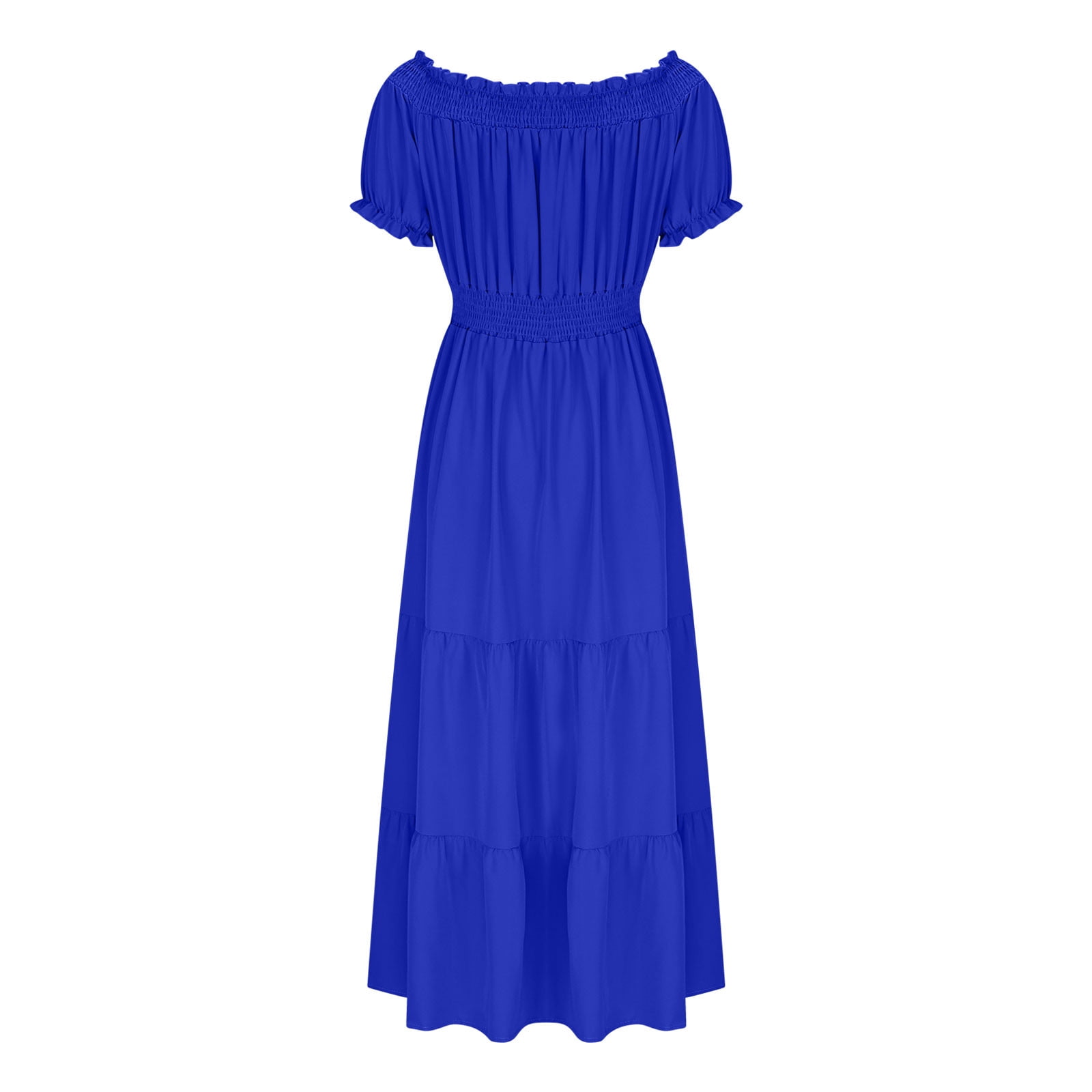 gljltg Ladies Elegant Summer One-shoulder Solid Color Short-sleeved Elastic Waist Women's Dress with Print, Stylish Fashionable for Women, Ladies, Suitable for Casual, Party, Daily, Beach