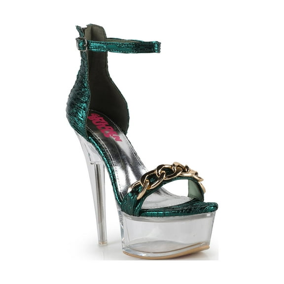 Sexy Chic Chain Accente Women's Clear Platform Sky High Ankle Strap Dancer Sandals