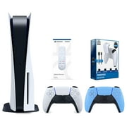 Sony Playstation 5 Disc Version Console with Extra Blue Controller, Media Remote and Surge PowerPack Battery Pack & Charge Cable Bundle